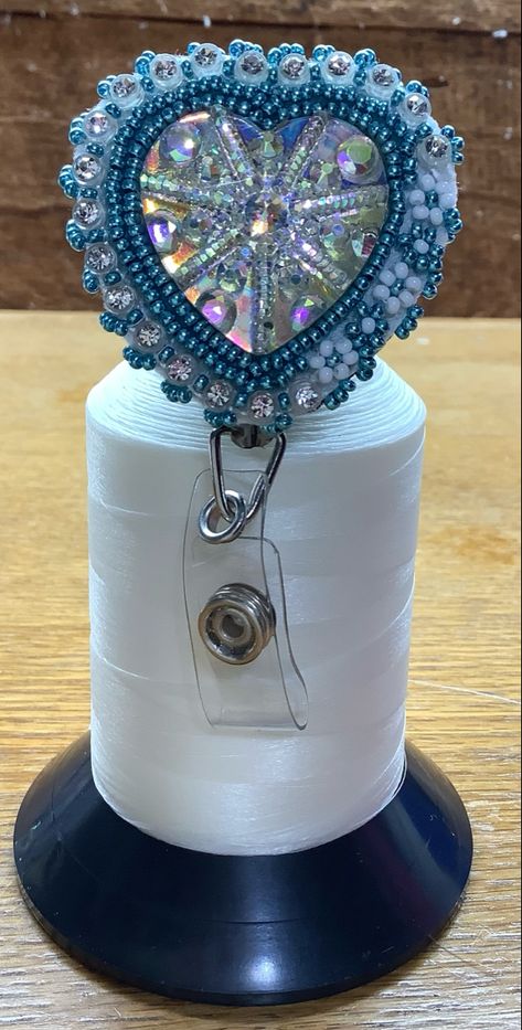 Turquoise and white badge reel. Beaded Badge Reel, Native American Beading, Pow Wow, Badge Reel, Beaded Earrings, Native American, Beading, Beaded Jewelry, Turquoise