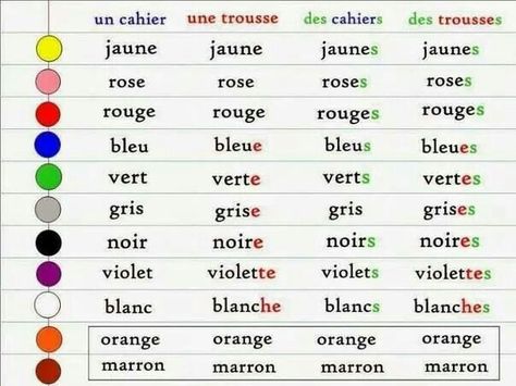 Colour agreement French Colours Worksheet, French Adjectives, Learning French For Kids, French Alphabet, French Flashcards, Basic French Words, French Worksheets, French Kids, French Teaching Resources