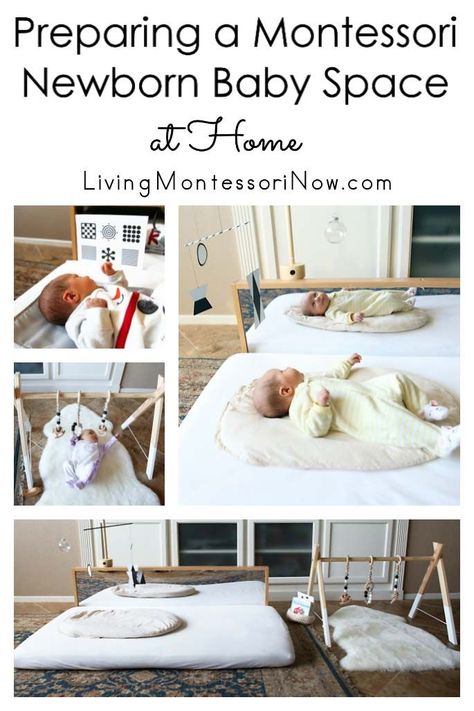 Many ideas and resources for preparing a Montessori baby space at home for newborns up to approximately 2 months old; perfect for baby parents and caregivers. Montessori Newborn, Montessori Infant Room, Montessori Nursery, Montessori Bedroom, Montessori Room, Baby Live, Baby Kicking, Montessori Ideas, Baby Sleep Problems