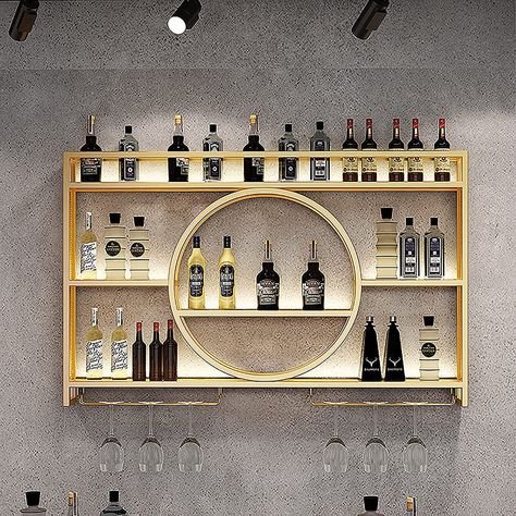 Modern Metal Wall Mounted Wine Display Rack, Bar Unit Floating Shelves, Wall-Mounted Wine Racks, Glass Rack Iron Display Stand Wine Holder With Shelves, For Home, Restaurant, Bars ( Color : Gold , Siz Wall Mounted Kitchen Storage, Wine Bottle Shelf, Wine Rack Shelf, Restaurant Bars, Wine Rack Bar, Hanging Wine Glass Rack, Liquor Shelf, Bar Unit, Bar Shelves