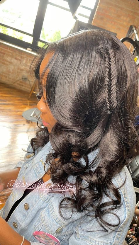 Middle Part Leave Out With Fishtail Braid, Sew In Fish Tail Braid, Middle Part Sew In With Fishtail Braid, Fish Tail Braid On Wig, Sleek Braided Ponytail, Short Box Braids Hairstyles, Birthday Hairstyles, Birthday Hair, Protective Hairstyles Braids