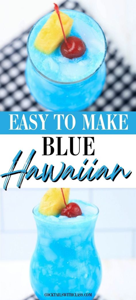 Blue Hawaiian Cocktail Recipe Blue Mojito Recipe, Blue Hawaiian Drink, Rum Drinks Easy, Blue Hawaiian Cocktail, Blue Hawaii Cocktail, Coconut Rum Drinks, Hawaiian Drinks, Summer Drink Recipe, Hawaiian Cocktails