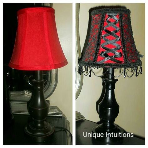 #gothic #gothicfurniture #diy #giy #gothicdecor #lamp #lampshade #gothicstyle No Sew Corset, Sew Corset, Gothic Homemaking, Lampshade Tutorial, Gothic Diy, Alternative Diy, Gothic Manor, Gothic Decor Bedroom, Goth Bedroom