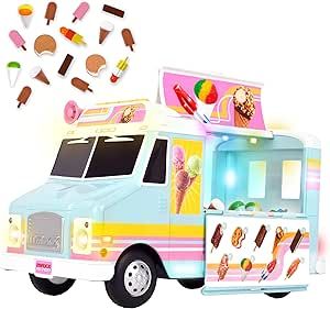 Sunny Days Entertainment, LLC. Maxx Action 12” Ice Cream Food Truck, Lights and Sound, Includes 16 Pieces with Miniature Food, Imaginative Food Play for Girls and Boys 3+ Ice Cream Food Truck, Miniature Ice Cream, The Maxx, Ice Cream Truck, Ice Cream Shop, Novelty Items, Truck Lights, Miniature Food, Cool Trucks