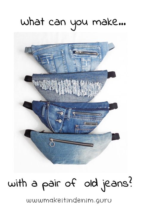 Diy Denim Bags, Waist Bag Pattern, Denim Waist Bag, Diy Jeans Crafts, Jeans Refashion, Fanny Pack Pattern, Upcycling Jeans, Denim Crafts Diy, Diy Denim