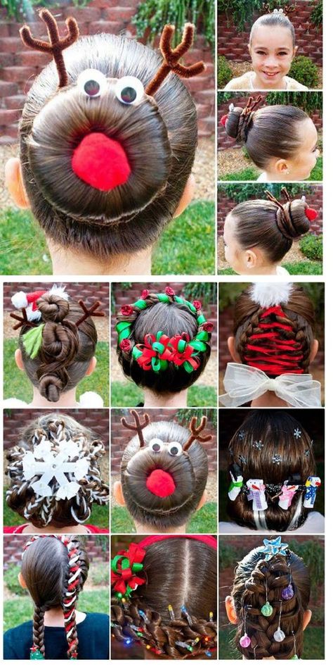 DIY Crazy Christmas Hair Day Ideas - Party Wowzy Holiday Hairstyles Easy, Christmas Tree Hair, Beyonce Hair, Wacky Hair Days, Wacky Hair, Kids Holiday, Christmas Hairstyles, Athletic Hairstyles