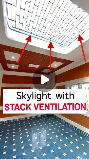 Tamil Veedu Decor on Instagram: "Skylight with Stack Ventilation 👉Masonry of Architects 9566831259 @masonryofarchitects #architect #skylight #design #house #lifehack #naturallight #homedesign" Skylight With Ventilation, Stack Effect Ventilation, Glass Roof Design Ceilings, Inverted Ceiling Design, Tamil Veedu, Sky Light Ideas, Bathroom Ventilation Ideas, Skylights Ideas Ceilings, Skylights Ideas