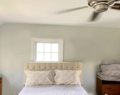 Faux Window Behind Bed, Small Window Above Bed Ideas, Bedroom Ideas With One Window, Small Window Over Bed, Off Centered Window Behind Bed Bedroom, Window Not Centered Behind Bed, Window At Head Of Bed, Bed Centered In Front Of Window, Bed In Front Of Window No Headboard