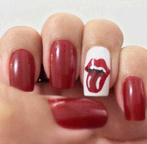 Rolling Stones Nails Designs, Rolling Stones Nail Art, Rolling Stones Nails, Rock And Roll Nails, Stones Nails, Rock Nail Art, 80s Nails, Rock Star Nails, Rock Nails