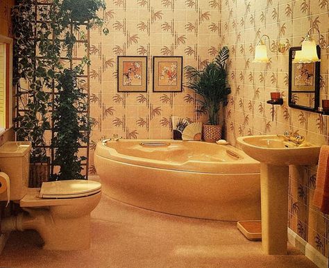 The 80s Interior on Instagram: ““While rectangular baths, whether free standing or butting against a wall, can combine with a range of fittings to suit most sizes or…” Corner Tub Bathroom, 1980s Interior Design, 1980s Home Decor, 1980s Home, 1980s Interior, 1980s Decor, Glass Blocks Wall, 80s Interior Design, 80s Home