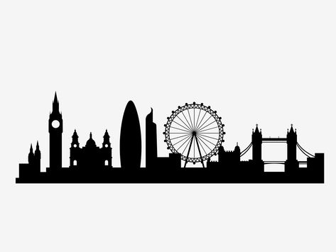 silloette of london skyline | London city skyline svg London Skyline Tattoo, London Skyline Silhouette, London Silhouette, London City Skyline, Cajas Silhouette Cameo, Skyline Tattoo, Skyline Drawing, London Drawing, Canvas Art Painting Acrylic