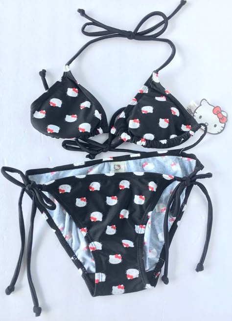 Hello Kitty Swimsuit Two Piece Bikini Swimwear Black NWT Bathing Suit XS  | eBay 2 Piece Swimming Suits Bikinis, Alternative Bathing Suits, Hello Kitty Swimwear, Hello Kitty Swimming Suit, Sanrio Swimsuit, Black Bathing Suit Aesthetic, Cute Two Piece Bathing Suits, Y2k Bathing Suit, Hello Kitty Bathing Suit