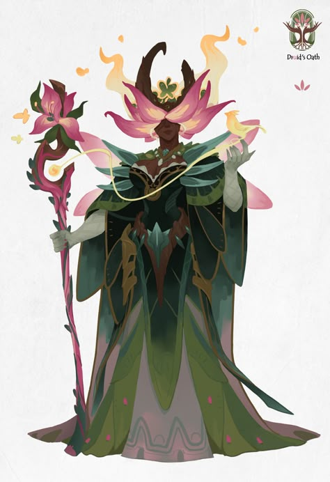 ArtStation - Druid's Oath, Chen Yiooo Tree Elf Art, Plant Mage Character Design, Forest Warlock, Monster Rpg Art, Cactus Character Design, Autumn Character Design, Dnd Elf Druid, Star Druid Dnd, Dnd Character Druid