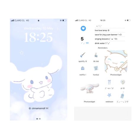 Ios 16 Sanrio, Cinnamoroll Phone Theme, Cinnamoroll Homescreen, Phone Theme Ideas, Wallpapers For Ipad, Iphone Themes, Iphone Ideas, Cute Wallpapers For Ipad, Iphone Home Screen Layout