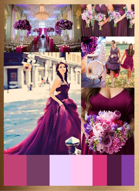 Berry Color Themed Wedding, Mauve And Fuschia Wedding, Pink Purple Maroon Wedding, Sangria Color Wedding, Magenta Wedding Dress, Fuscia Wedding, Magenta Wedding Theme, Magenta Decor, Red Purple Wedding