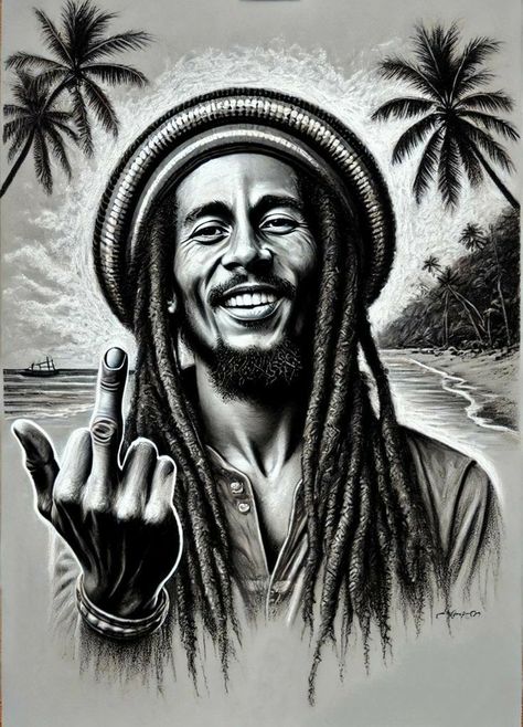 African Warrior Tattoos, Hair Poster Design, Bob Marley Tattoo, Rastafari Art, African Portraits Art, Bob Marley Poster, Bob Marley Painting, Rasta Art, Flipping The Bird