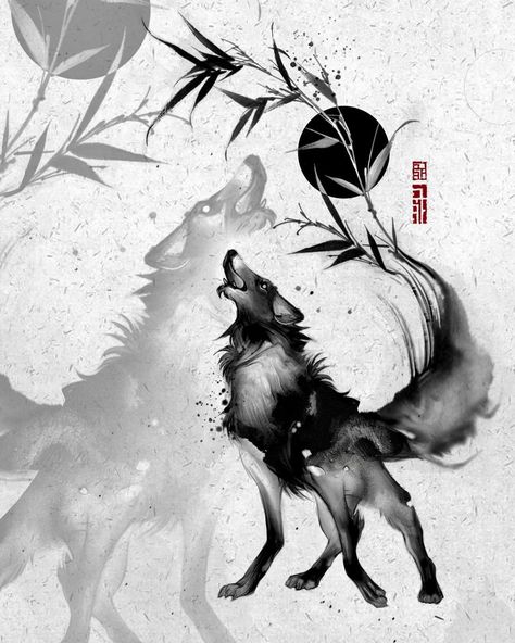 Random Tattoos, Chinese Tattoo, Spirit Animal Art, Asian Tattoos, Wolf Tattoos, Wolf Tattoo, Book Images, Profile Pictures, Nouvel An