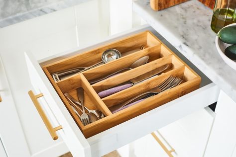 Decluttering Kitchen First Steps | Kitchn Silverware Drawer Organizer, Silverware Drawer, Silverware Organization, Flatware Organizer, Silverware Tray, Drawer Inserts, Kids Pottery, Drawer Dividers, Weekend Projects