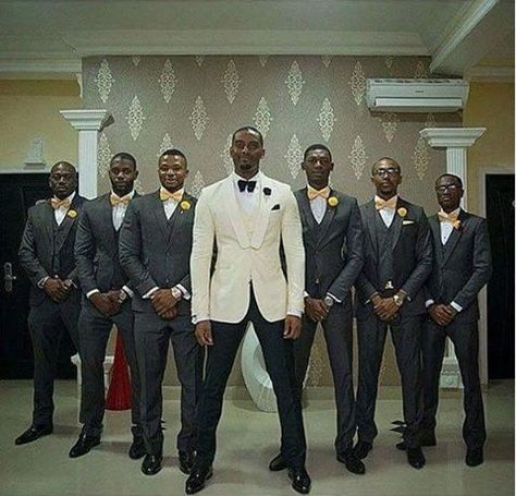 Waiting on the weekend like.........@partyplanetng Get your own Style… Men On Suit, White Wedding Suits For Men, Green Groomsmen, Black Groomsmen Suits, Wedding Suit For Men, Suited Men, Father Of The Bride Outfit, Off White Wedding, White Wedding Suit