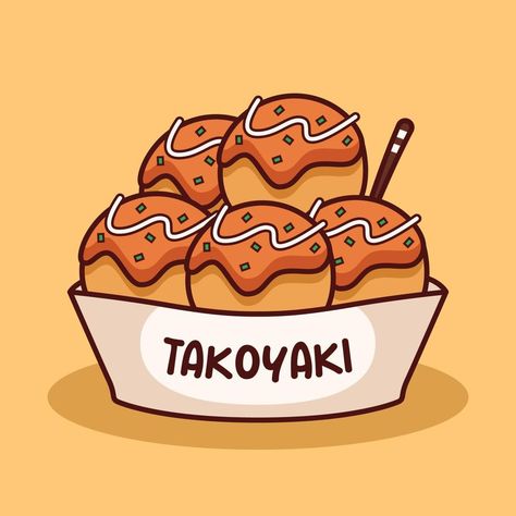 cute takoyaki illustration in flat design Takoyaki Illustration, Sweet Sushi, Cute Cartoon Food, Balanced Eating, Peanut Butter And Banana, Food Doodles, Cute Easy Doodles, Food Sketch, Food Cartoon