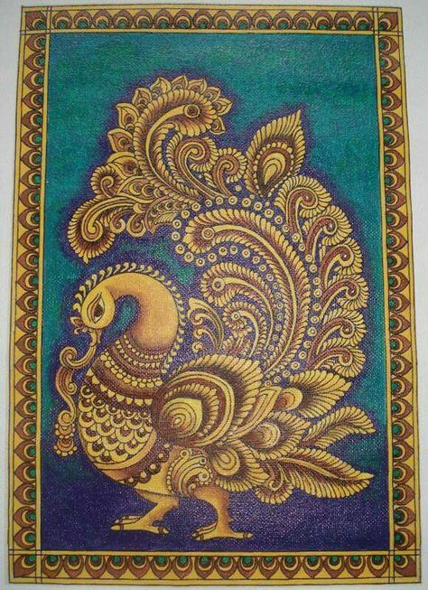 Kalamkari peacock Mandalas, Madhubani Paintings Peacock, Peacock Artwork, Kalamkari Art, Kalamkari Designs, Saree Painting, Kerala Mural Painting, Kalamkari Painting, Art For Beginners