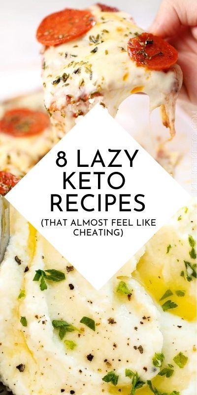 Collage image for easy keto recipes. The pin shows one image up top, and one image down bottom. And in the middle is a white diamond-shaped box with a black font title that reads, "8 Lazy Keto Recipes (That Almost Feel Like Cheating)." The recipes it does show on the pin are a pizza recipe and a cauliflower mashed potato recipe. Lazy Keto Recipes, Ground Beef Keto Recipes, Vegan Keto Diet, Eating Keto, Lazy Keto, Low Carb Low Fat Recipes, Free Keto Recipes, Keto Recipes Dinner, Keto For Beginners