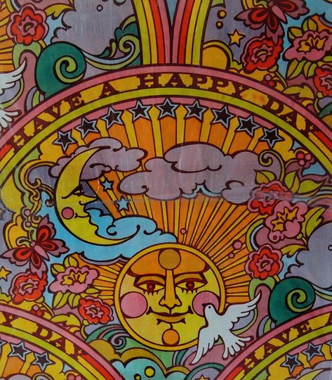 60s Art Aesthetic, Sun And Moon Vintage, 70s Psychedelique, Woodstock Art, Phycadellic Art, 1960s Art, 70s Art Aesthetic, The 70s, 70s Artwork