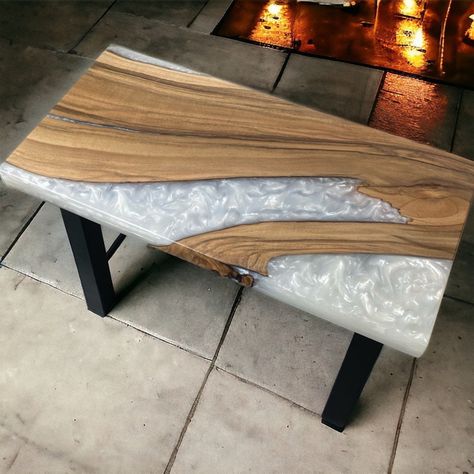 Handmade Tables, Live Edge End Table, Coffee Table Live Edge, Unique End Tables, Live Edge Design, Resin Coffee Table, Epoxy Tables, Welding Ideas, Epoxy Table Top