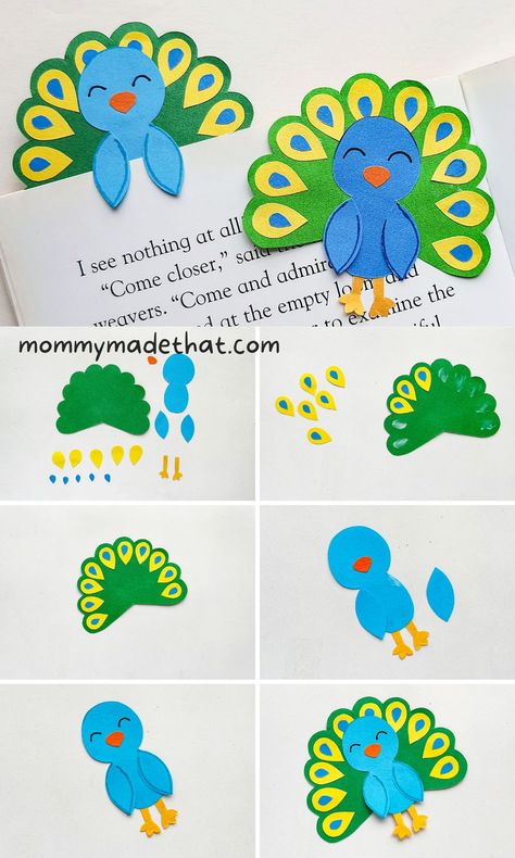 Peacock Bookmark Craft (With Free Printable Template) Thaipusam Art And Craft For Kids, Peacock Printables Free, Peacock From Paper, Easy Craft Paper Ideas, Peacock Diy Crafts, Peacock Template Free Printable, Peacock Classroom Theme, Peacock Craft Preschool, Peacock Art And Craft