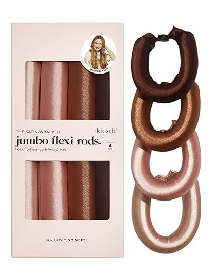 Amazon.com : Kitsch Jumbo Heatless Hair Curler - Satin Covered Heatless Hair Curlers for Overnight Curls | Flexi Rods for Heatless Curls | No Heat Hair Curlers to Sleep In |Curling Rod Curlers for Short Hair -4pcs : Beauty & Personal Care Curlers For Short Hair, No Heat Hair, No Heat Hair Curlers, Heatless Curls Overnight, Heatless Hair, Curls No Heat, Heatless Hair Curlers, Flexi Rods, Overnight Curls