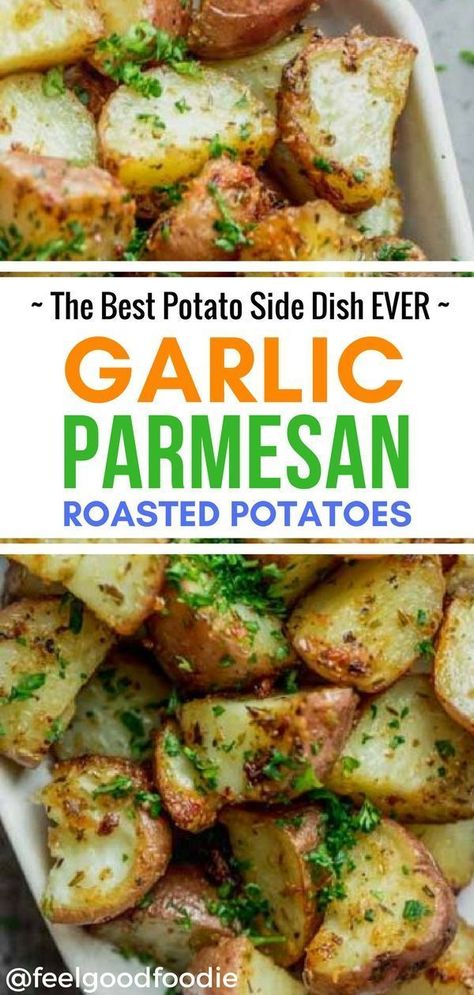 Garlic Parmesan Roasted Potatoes, Potato Side Dish, Parmesan Roasted Potatoes, Garlic Roasted Potatoes, Side Dishes For Chicken, Roasted Potato Recipes, Turkey Recipes Thanksgiving, Potato Sides, Potato Side Dishes