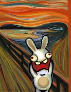 I have been asked to answer the following question: How has Munch’s ‘Scream’ image been used/appropriated and how does this change the meaning? I started by looking into the image… Munch Scream, Scream Parody, Rayman Raving Rabbids, Scream Art, Le Cri, The Scream, Art Parody, Edvard Munch, Rabbit Art