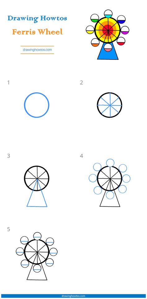 How to Draw a Ferris Wheel - Step by Step Easy Drawing Guides - Drawing Howtos Simple Ferris Wheel Drawing, Ferris Wheel Drawing Easy, Fair Drawings Easy, Ferris Wheel Drawing, Wheel Drawing, Wardrobe Laminate, Laminate Design, Dog Drawing Simple, Easy Drawing Guides