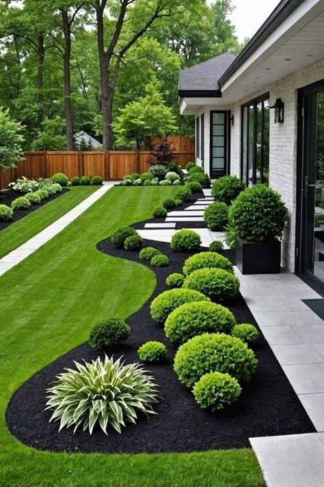 Home Decoration 🌟⭐ | Home garden ideas💚☘️ | Facebook Landscaping With White Stones, Modern Landscaping Design, Yard Landscaping Front Of House, Front Yard Garden Ideas Curb Appeal, Landscape Design Front Of House Simple, Basic Landscaping Front Yard, Sloped Driveway Landscaping, Easy Front Of House Landscape Ideas, Minimal Landscape Design