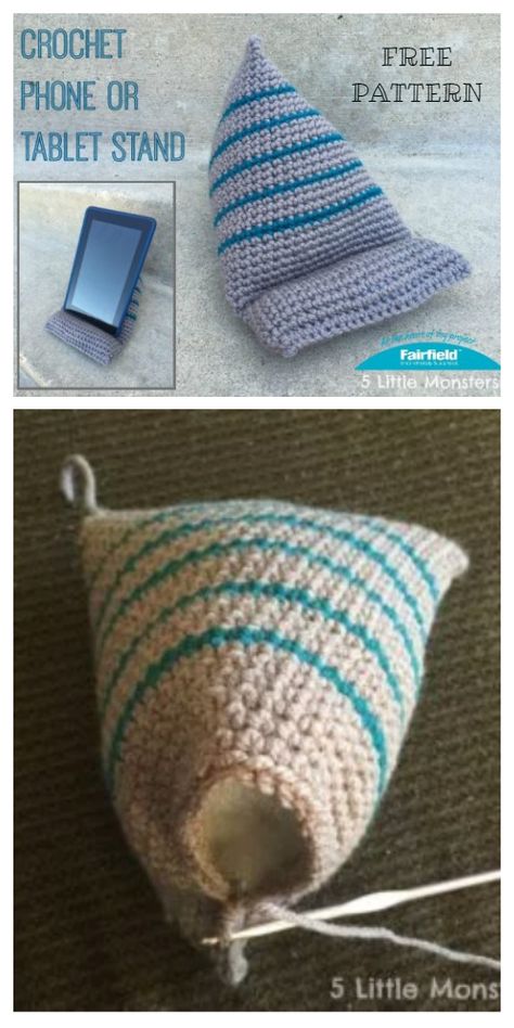 Phone or Tablet Stand Gifts Free Crochet Patterns Diy Magazine Holder, Iphone Stand, Diy Magazine, Quick Crochet, Tablet Holder, Tablet Stand, Tablet Phone, Crochet Shoes, Crochet Stitches Patterns