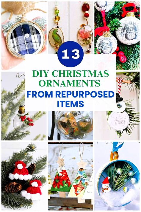 13 Merry Christmas Ornaments Made With Repurposed Items - Petticoat Junktion Finial Christmas Ornaments Diy, Christmas Ornament Upcycle, Repurpose Christmas Ornaments, Ornament Repurpose, Repurpose Ornaments, Repurposed Christmas Ornaments, Upcycle Christmas Ornaments, Upcycled Christmas Ornaments, Unusual Christmas Ornaments