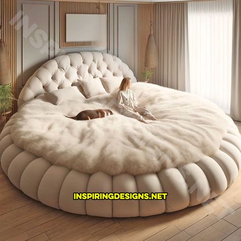 Fancy Dog Beds, Unique Dog Beds, Giant Dog Beds, Circle Bed, Human Dog Bed, Beautiful Bedroom Decor, Fluffy Bedding, Big Beds, Giant Dogs