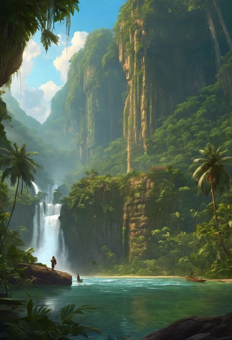 Jungle Majesty Check more: https://paintlyx.com/jungle-majesty/ Fantasy Jungle Landscape, African Jungle Art, Jungle Astethic, Fantasy Jungle Aesthetic, Jungle City Fantasy Art, Fantasy Jungle Art, Jungle Character Design, Jungle Fantasy Art, Mystical Rainforest