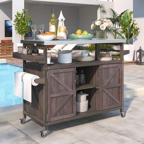 Chichoice Rolling Grill Cart - Outdoor Kitchen Island for BBQ with Stainless Steel Top, Spice & Towel Rack, Storage Cabinet - Bed Bath & Beyond - 40653268 Bar En Plein Air, Grill Cart, Rolling Kitchen Cart, Grill Table, Rolling Kitchen Island, Outdoor Kitchen Island, Wood Kitchen Island, Kitchen Island Cart, Inspire Me Home Decor