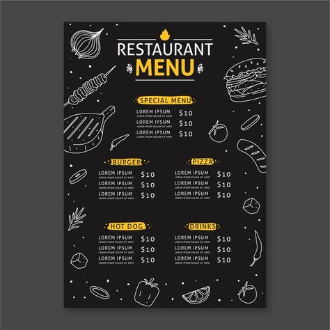 Restaurant menu template design Free Vec... | Premium Vector #Freepik #vector #food #menu #design #template Papan Tulis Kapur, Menu Sushi, Menu Burger, Healthy Restaurant Food, Menu Design Inspiration, Cafe Menu Design, Menu Card Design, Menue Design, Burger Menu