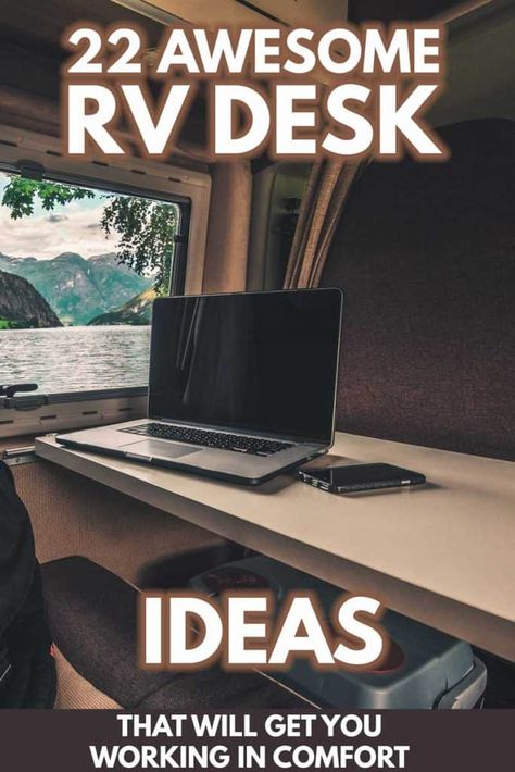 Rv Home Office Ideas, Rv Furniture Ideas, Rv Office Space Ideas, Rv Desk Ideas, Rv Desk, Office With A View, Small Camper Trailers, Rv Furniture, Small Travel Trailers