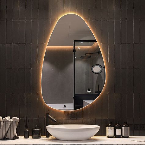 Modern Mirror Design, Bath Mirrors, Bathroom Recessed Lighting, Backlit Bathroom Mirror, Bathroom Mirror Design, Washbasin Design, Light Mirror, Bath Mirror, Bathroom Mirror Lights