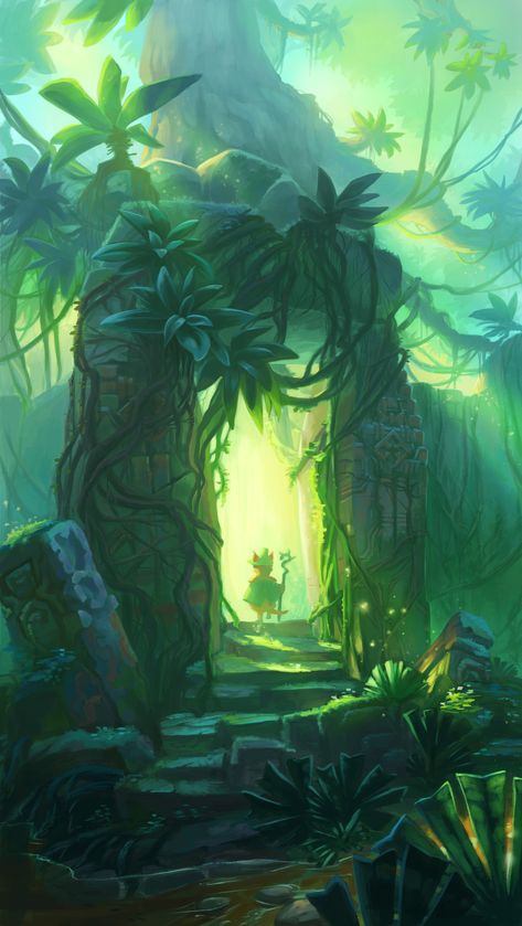 ArtStation - FF Jungle ruins Jungle Illustration Concept Art, Fantasy Jungle Landscape, Jungle Ruins Concept Art, Rainforest Fantasy Art, Fantasy Jungle Art, Jungle Fantasy Art, Jungle Drawings, Jungle Concept Art, Jungle Book Art