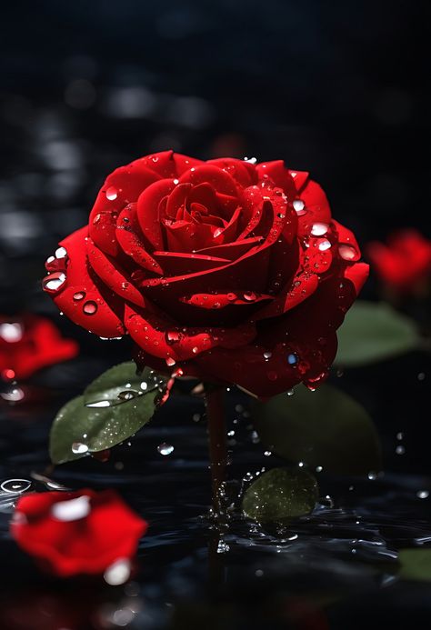 A Red Rose Flower With Water Drop In Dark Theme Generative Ai#pikbest##Photo Rose With Water Drops, Jaan Nisar, Dark Red Roses, Best Nature Wallpapers, Yellow Hibiscus, About Rose, Dark Theme, Red Rose Flower, Rose Fragrance