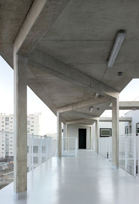 50 Housing Units / Bruther Bruther Architecture, Flat Roof Design, Brutalism Architecture, Concrete Column, Concrete Architecture, Roof Architecture, Column Design, Exposed Concrete, Roof Structure