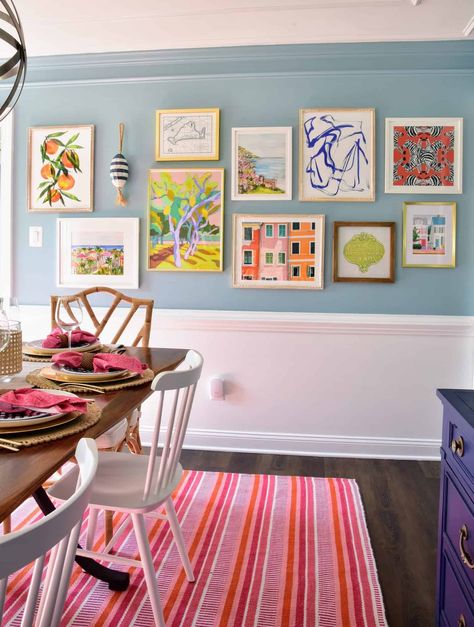 Kids Gallery Wall, Dining Room Gallery Wall, Hallway Gallery Wall, Kitchen Gallery Wall, Kids Art Galleries, Gallery Wall Living Room, Dining Room Art, Home Decorating Ideas, Dining Room Walls