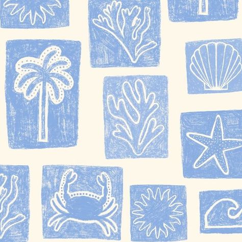 Cute Summer Patterns, Coastal Pattern Design, Cute Fabric Patterns, Beachy Patterns, Summer Graphic Design, Summer Pattern Design, Underwater Design, Trending Patterns, Coastal Pattern