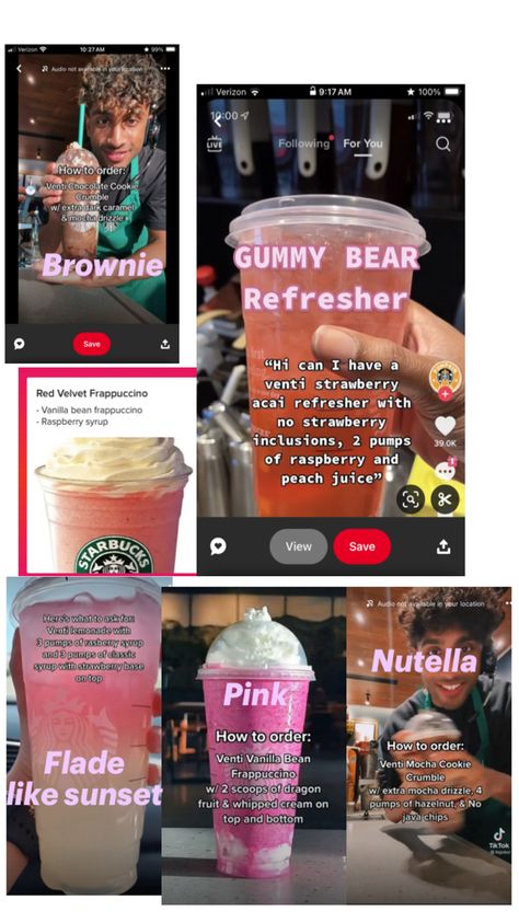 Secret menu items 😊✨🥤 Secret Menu Items, Caramel Mocha, Dark Caramel, Raspberry Syrup, Peach Juice, Secret Menu, Starbucks Drinks, Menu Items, Gummy Bears