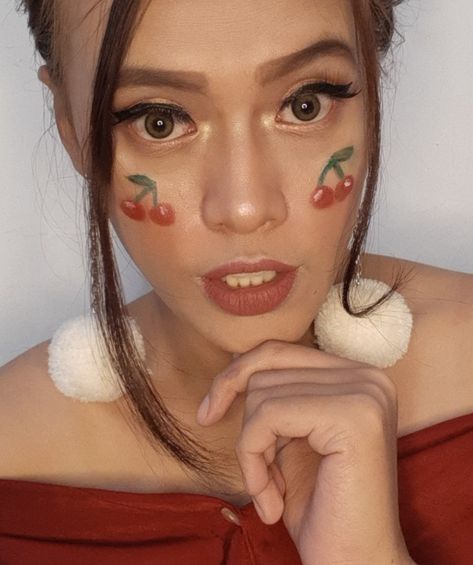 Cherry Face Paint, Face Paint Cheek Art, Cheek Painting, Cheek Art, Mary Sue, Painting Tattoo, Face Painting Ideas, Face Painting Designs, Painting Designs