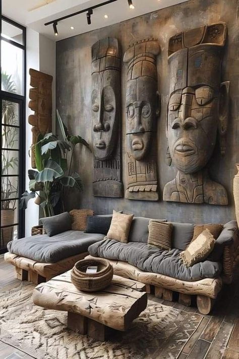 African Interior Design, African Inspired Decor, African Interior, Afrikaanse Kunst, African Home, African Home Decor, African Decor, Wooden Art, Dream House Decor